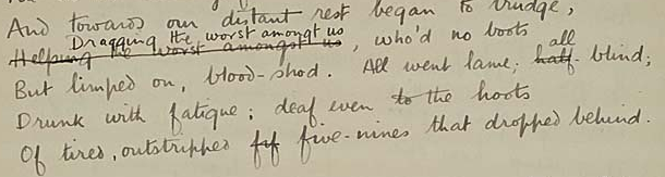 Detail from  autograph manuscript in the
                     English Faculty Library, Oxford University.